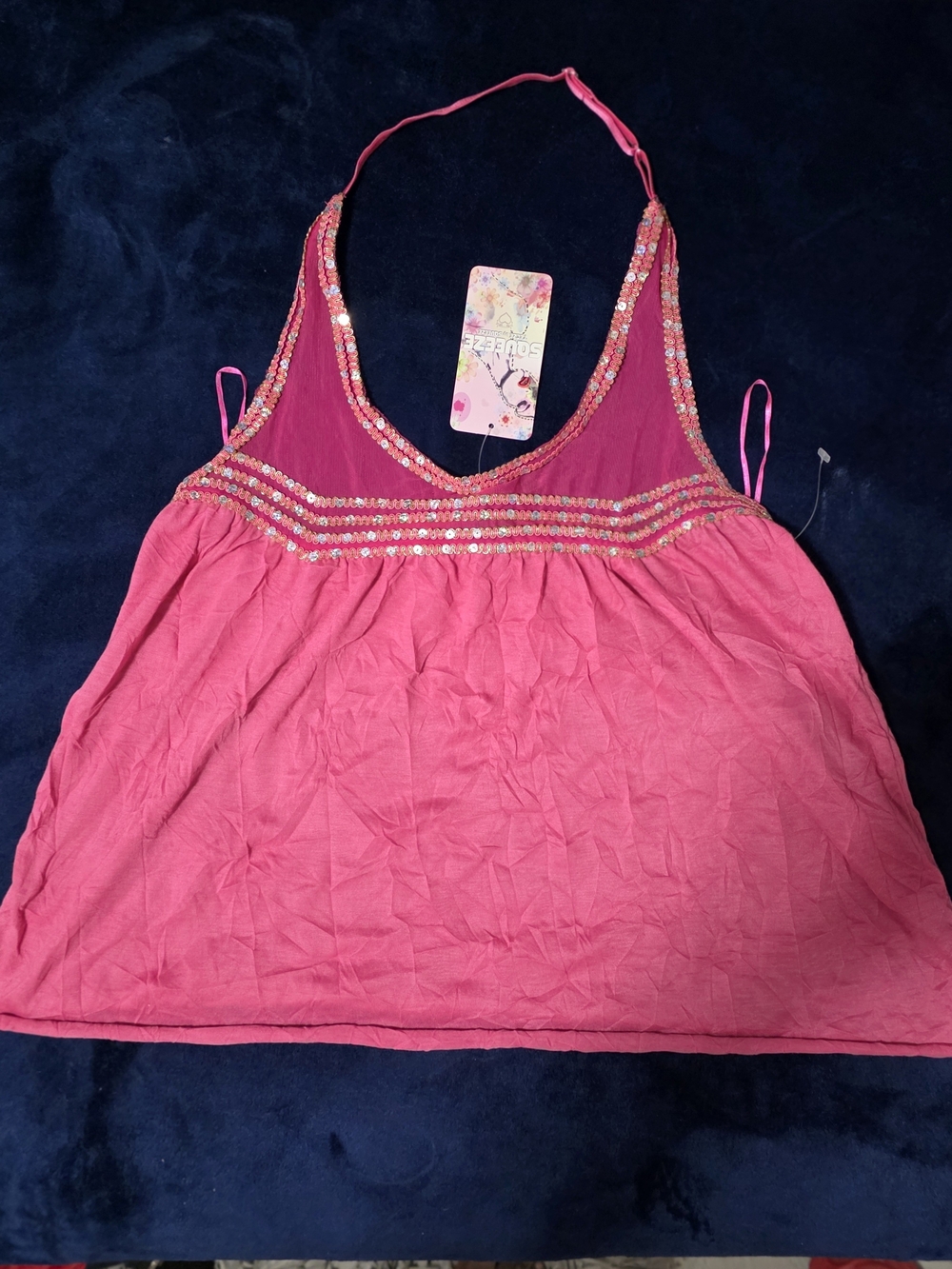 Squeeze Hot Pink Sequin-Trim Halter Camisole Top